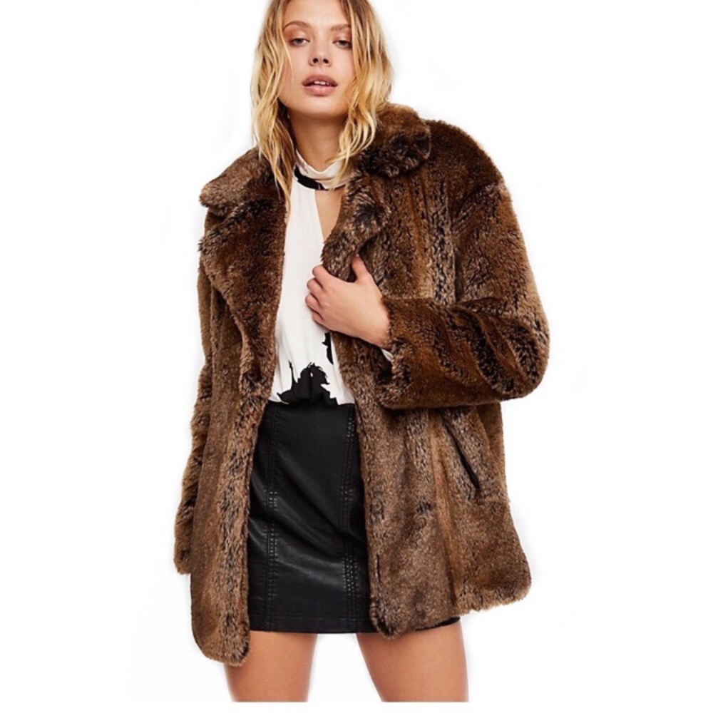 Free People Classic Fur Coat Faux Fur Faux Leather